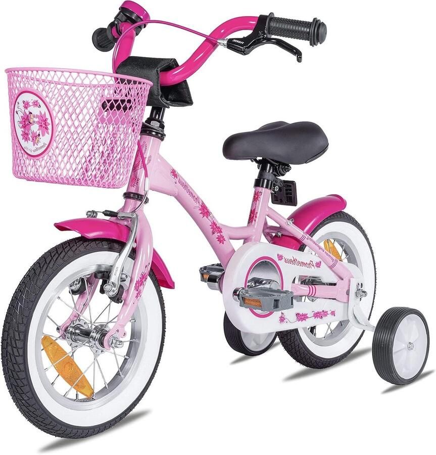 Kinderfiets 12 inch Meisjesfiets peuterfiets Eerste fietservaring Veiligheidspakket met terugtraprem 12 inch Roze