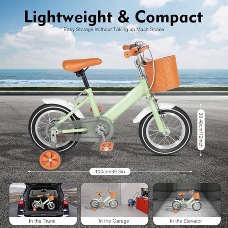 Kinderfiets 12 Inch met Stabilisatoren Groene fiets voor en