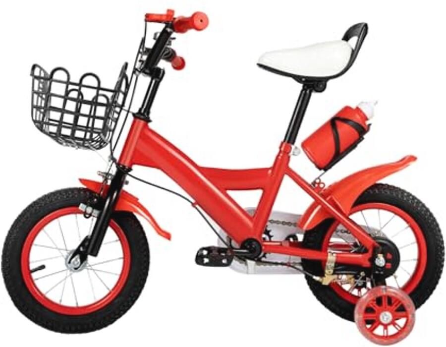 Kinderfiets 12 inch met Steunwielen voor en Geschikt voor 2-4 Jaar Rood