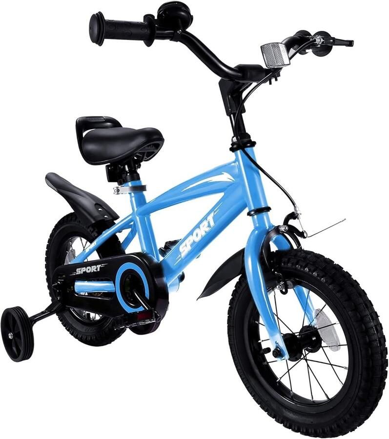 Kinderfiets 12 inch met Zijwieltjes en Dubbele Remmen Blauw