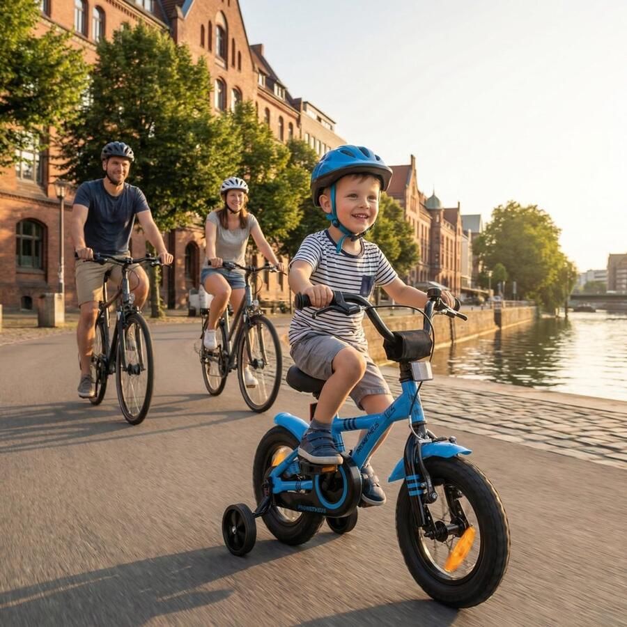 Kinderfiets 12 Inch met Zijwieltjes en Terugtraprem Blauw