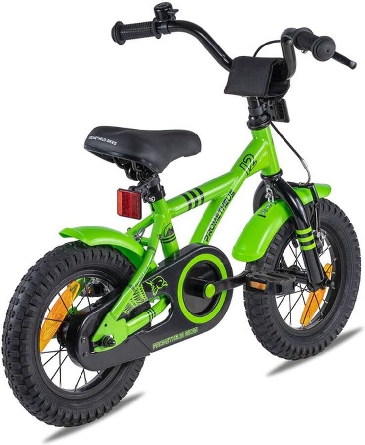 Kinderfiets 12 inch met zijwieltjes Groene BMX voor en