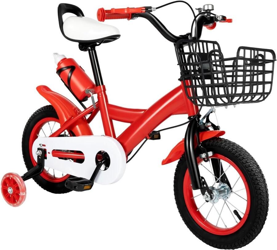 Kinderfiets 12 Inch Rood Met Zijwielen en Mandje