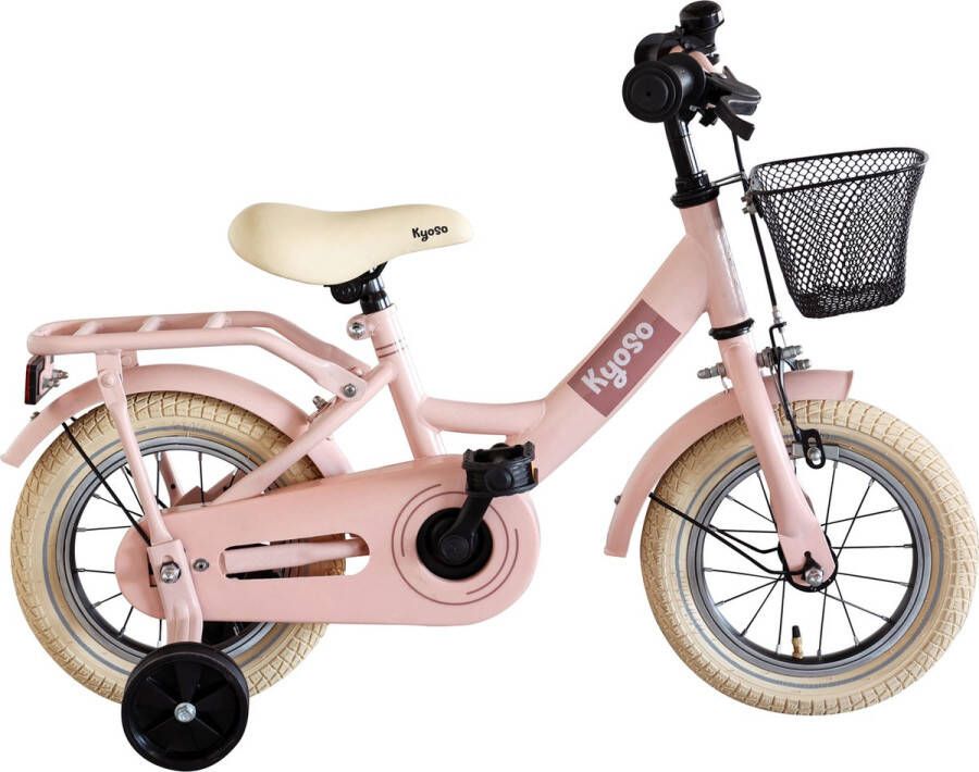 Kinderfiets 12 Kyoso Sparkle met remnaaf mat roze