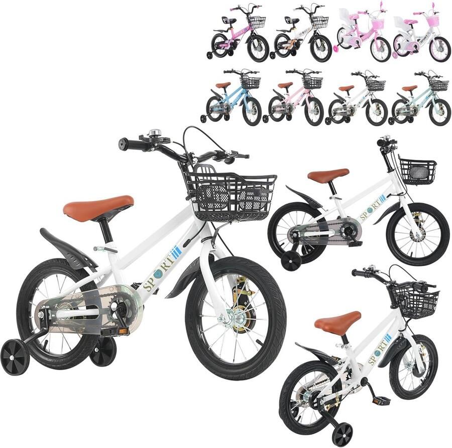 Kinderfiets 12 14 16 inch met d en steunwielen voor en van 2 tot 8 jaar
