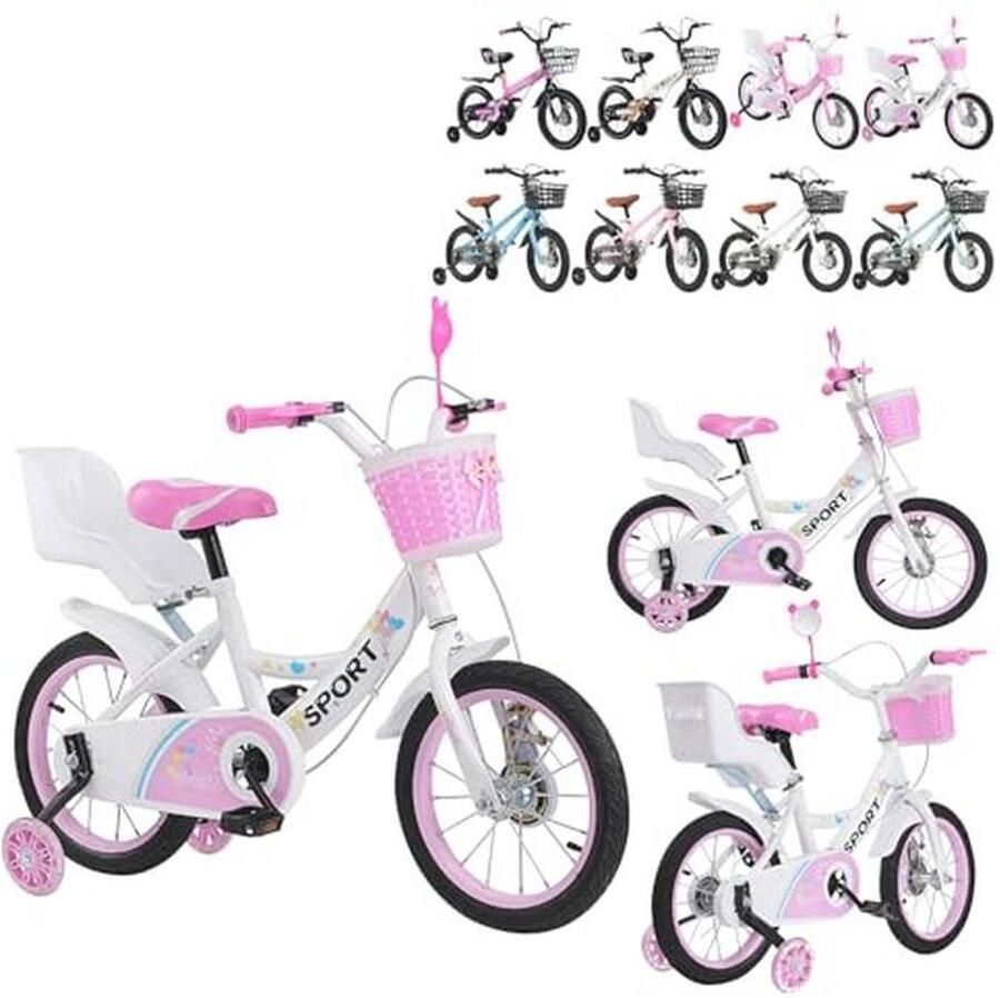 Kinderfiets 12 14 16 inch met d en steunwielen voor en van 2 tot 8 jaar