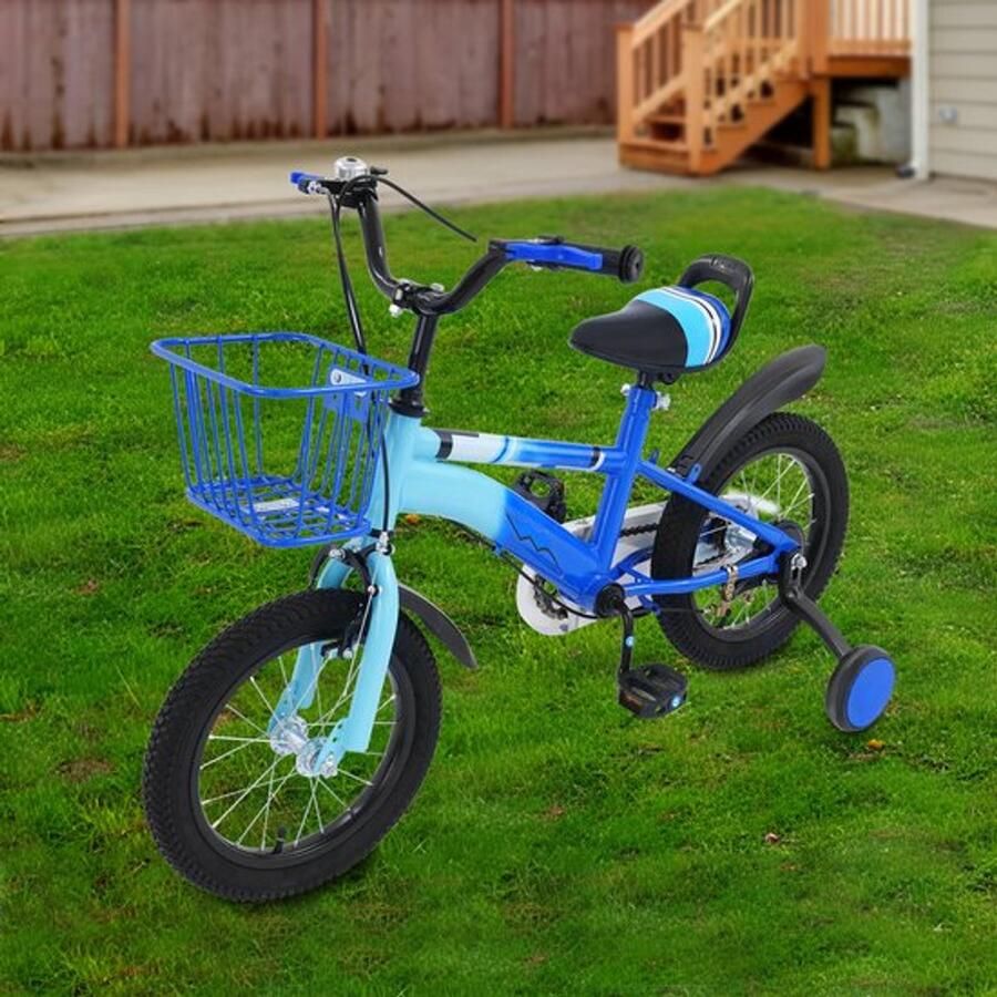 Kinderfiets 14 Inch Blauw 14 Inch Wielmaat High-Carbon Stalen Frame Voor Kinderen Trainingsfiets