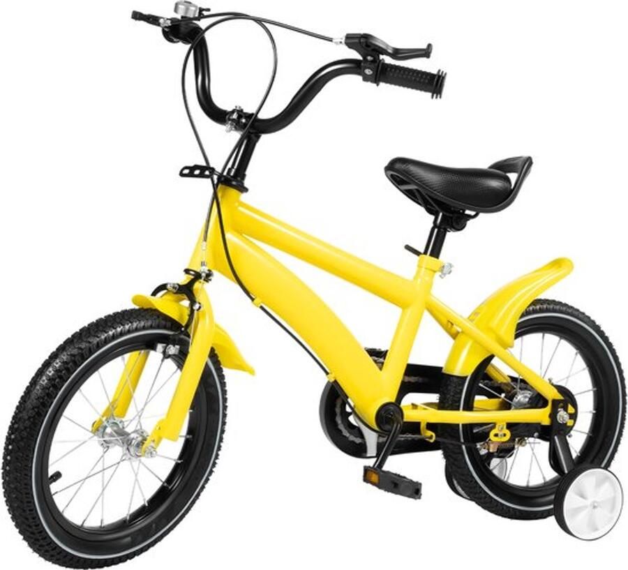Kinderfiets 14 Inch Geel Met Zijwieltjes Stalen Frame Voor Kinderen 2-4 Jaar Compacte Fiets