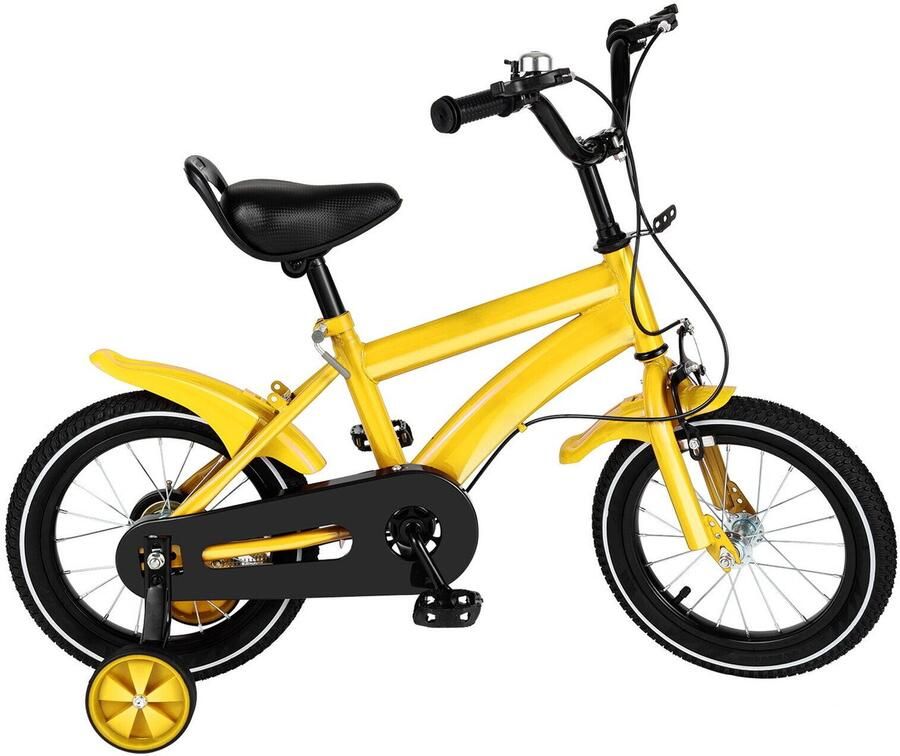 Kinderfiets 14 Inch Geel-Zwart Kinderfiets Met Zitje En Stabilisatiewielen 3 Tot 7 Jaar En Fiets
