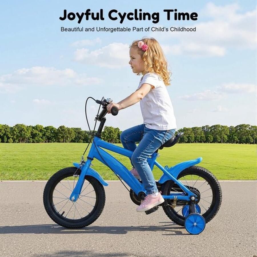 Kinderfiets 14 inch Instelbaar Steunwielen Hoogwaardig frame Dempende banden Comfortabel zadel Kindfiets