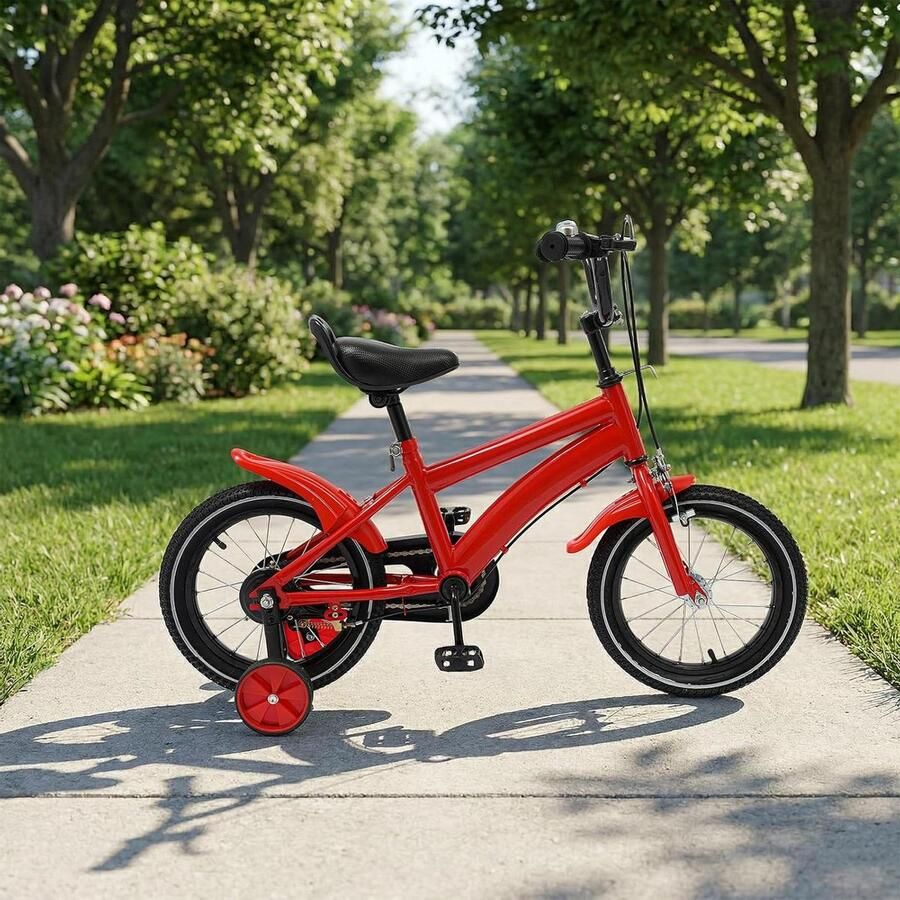 Kinderfiets 14 inch Fiets Leren Fietsen Met Steunwielen 100-115 cm Lengte Rood