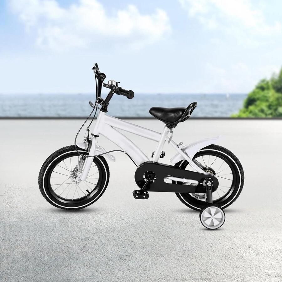 Kinderfiets 14 inch Fiets Leren Fietsen Verstelbaar Zadel Handvat 100-115 cm Lengte Wit