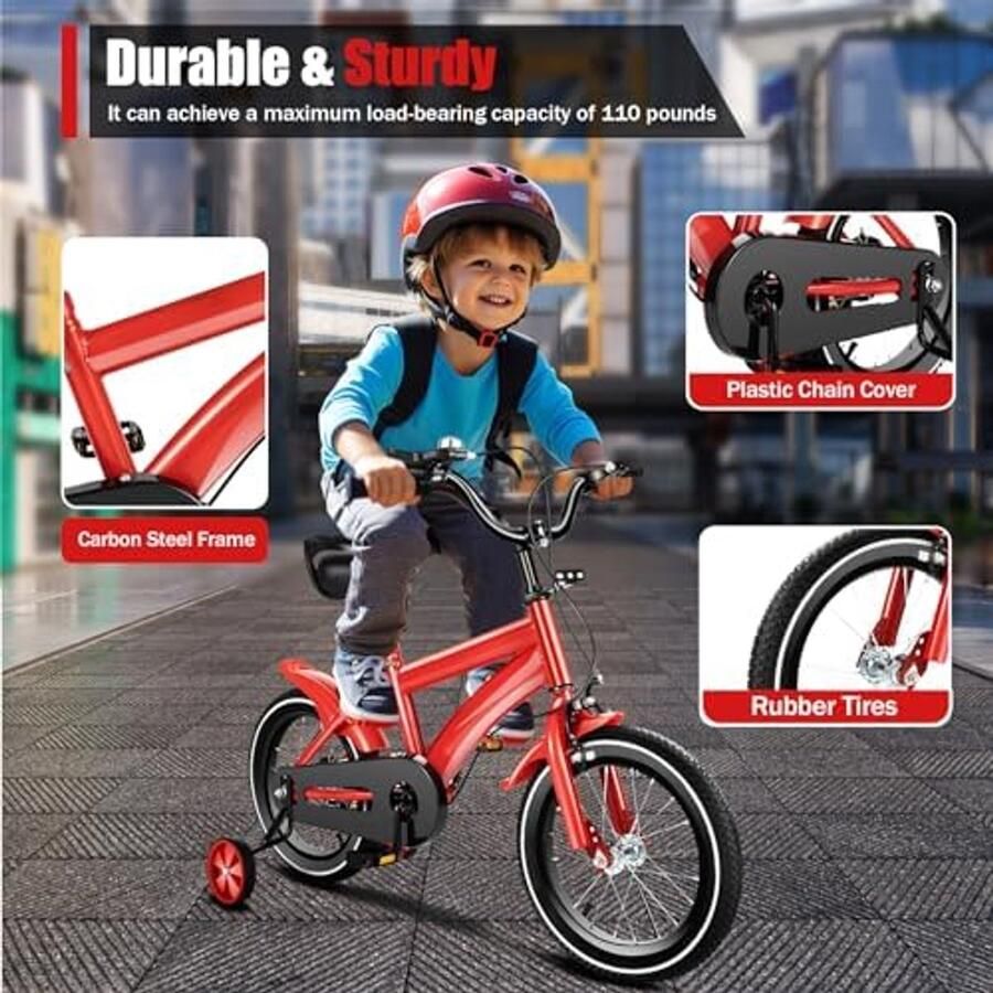 Kinderfiets 14 inch sfiets Leren fietsen Verstelbaar zadel stuur 100cm lichaamslengte Rood