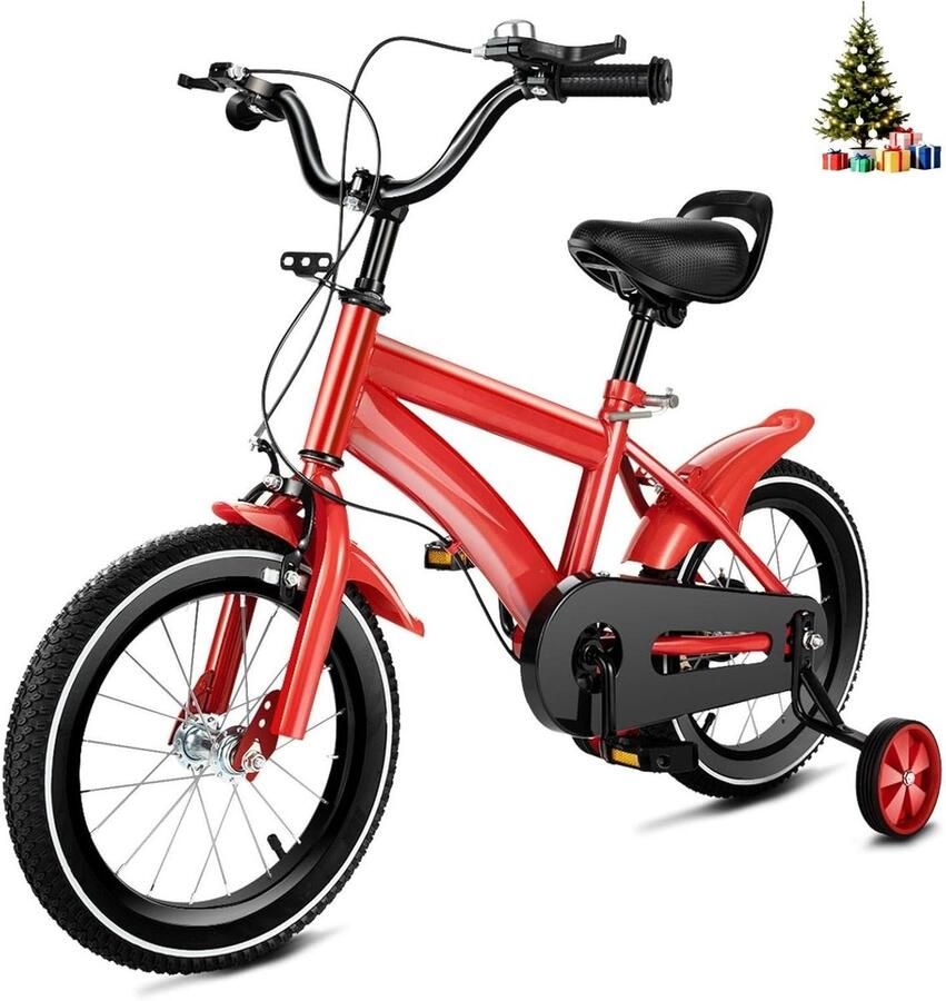 Kinderfiets 14 inch Jongensmeisjesfiets Leren Fietsen Verstelbaar Zadel 97-113cm Lichaam Rood