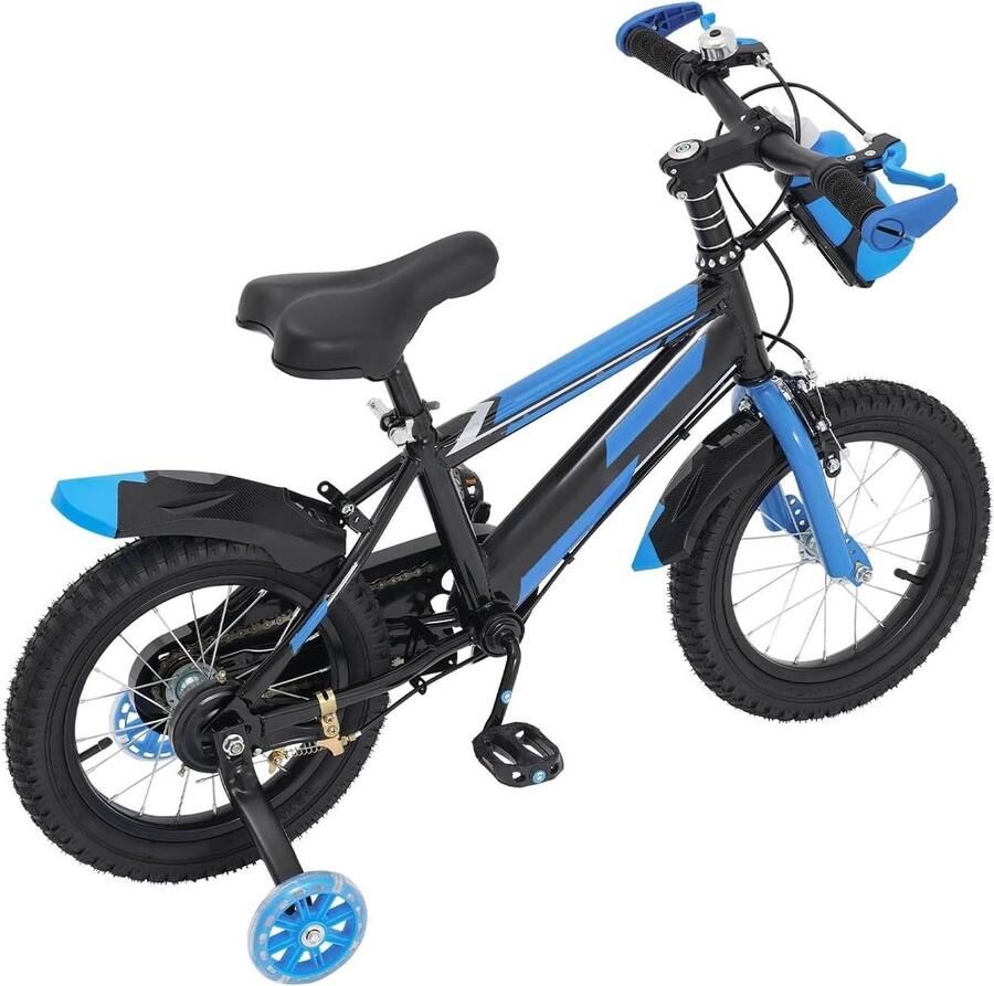 Kinderfiets 14 inch Loopfiets Kinder Leren Fietsen Inclusief Waterfles 14 inch Zwart Blauw