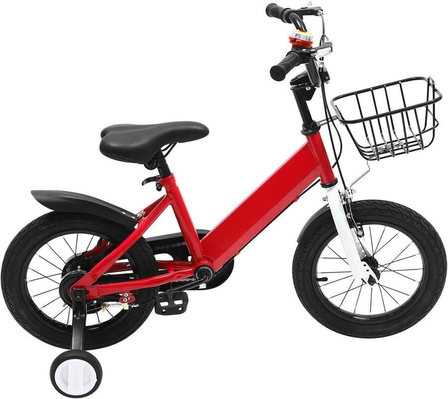 Kinderfiets 14 inch Loopfiets met mand Kind Leren Fietsen In hoogte verstelbaar 14 inch Rood