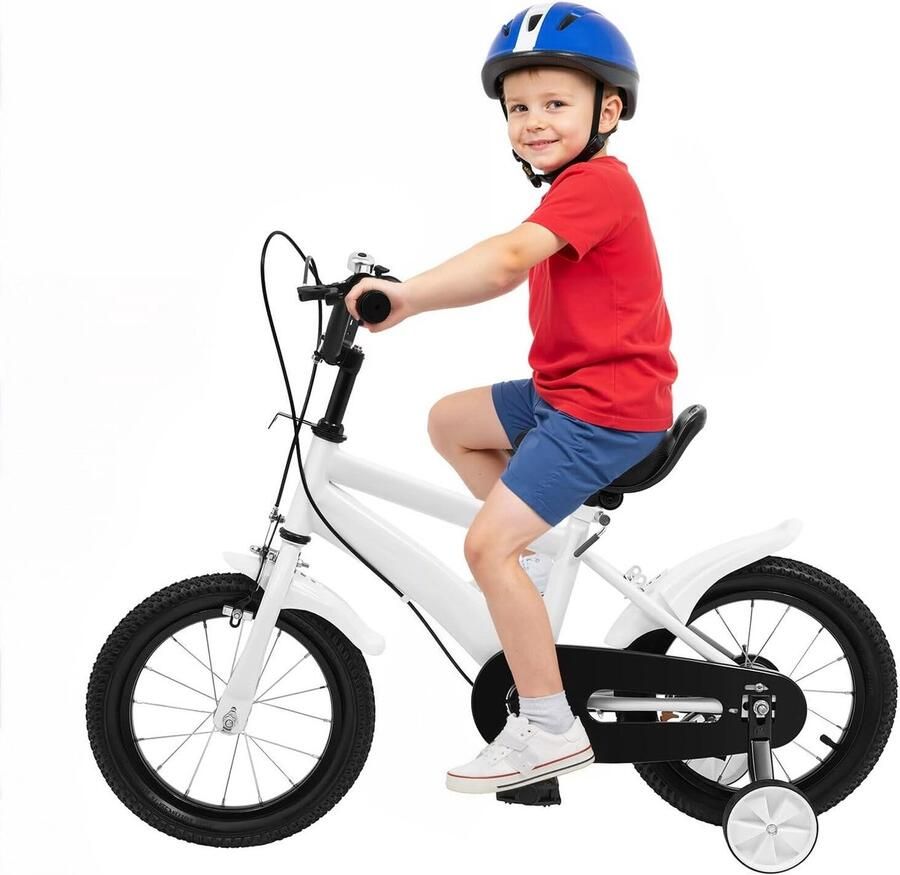 Kinderfiets 14 inch Loopfiets met steunwielen Eerste fietsavontuur In hoogte verstelbaar 14 inch Wit zwart