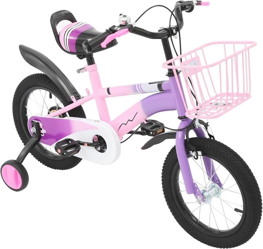 Kinderfiets 14 inch Loopfiets met steunwielen Fietsen Leren Stevige Stalen Frame 14 inch Paars