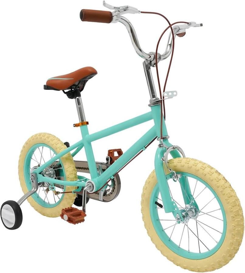 Kinderfiets 14 inch Loopfiets met steunwielen Leren fietsen Dubbele schijfremmen 80 kg draagvermogen Donkergroen