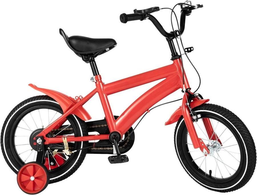 Kinderfiets 14 inch Loopfiets met steunwielen Oefenen en buiten spelen Verstelbaar zadel en stuur