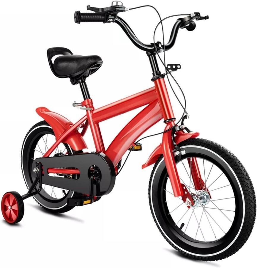 Kinderfiets 14 inch Loopfiets met wielen Leren fietsen Dubbel remsysteem 100 cm Rood