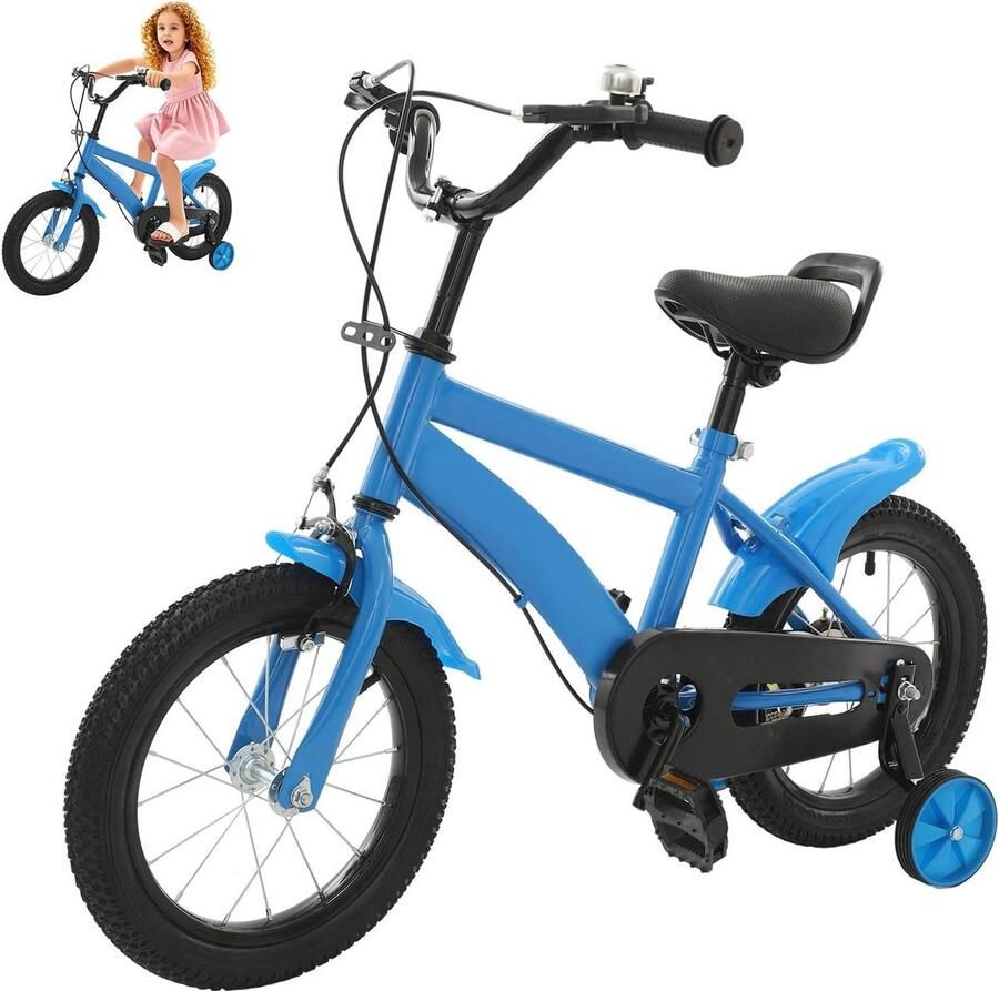 Kinderfiets 14 inch Loopfiets Peuterfiets Fietstraining Leren Met Steunwielen 43-49 cm Blauw