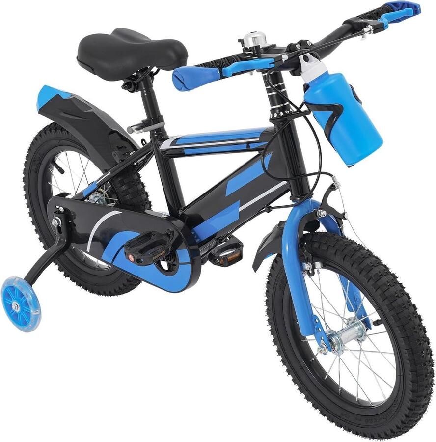 Kinderfiets 14 Inch Loopfiets Stabilisatoren Leren Fietsen Inclusief Steunwielen 35 cm Wielmaat Blauw Zwart