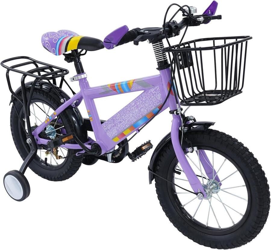 Kinderfiets 14 inch Meisjesfiets Buiten spelen Inclusief steunwielen 14 inch Paars