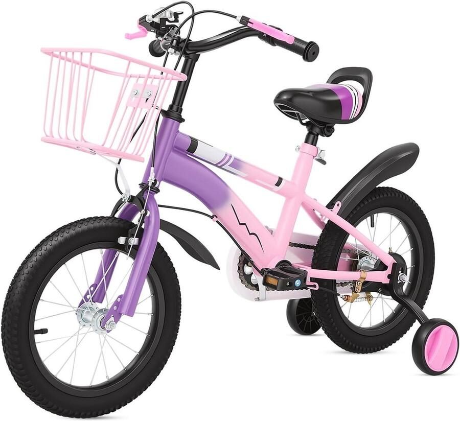 Kinderfiets 14 inch Meisjesfiets Vanaf 3 Jaar Leren Fietsen Stabiel Driehoek Design 14 inch Paars