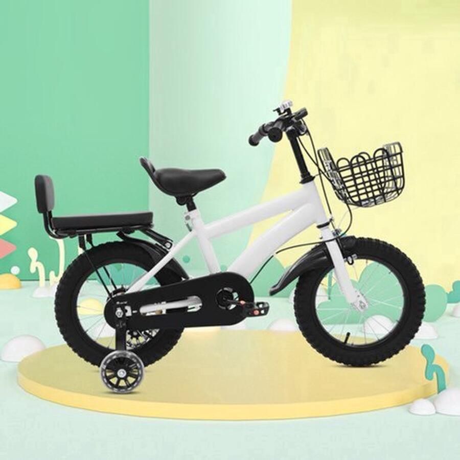 Kinderfiets 14 Inch Met Extra Wielen En d Koolstofstaal Frame Mechanische Schijfrem Unisex Fiets