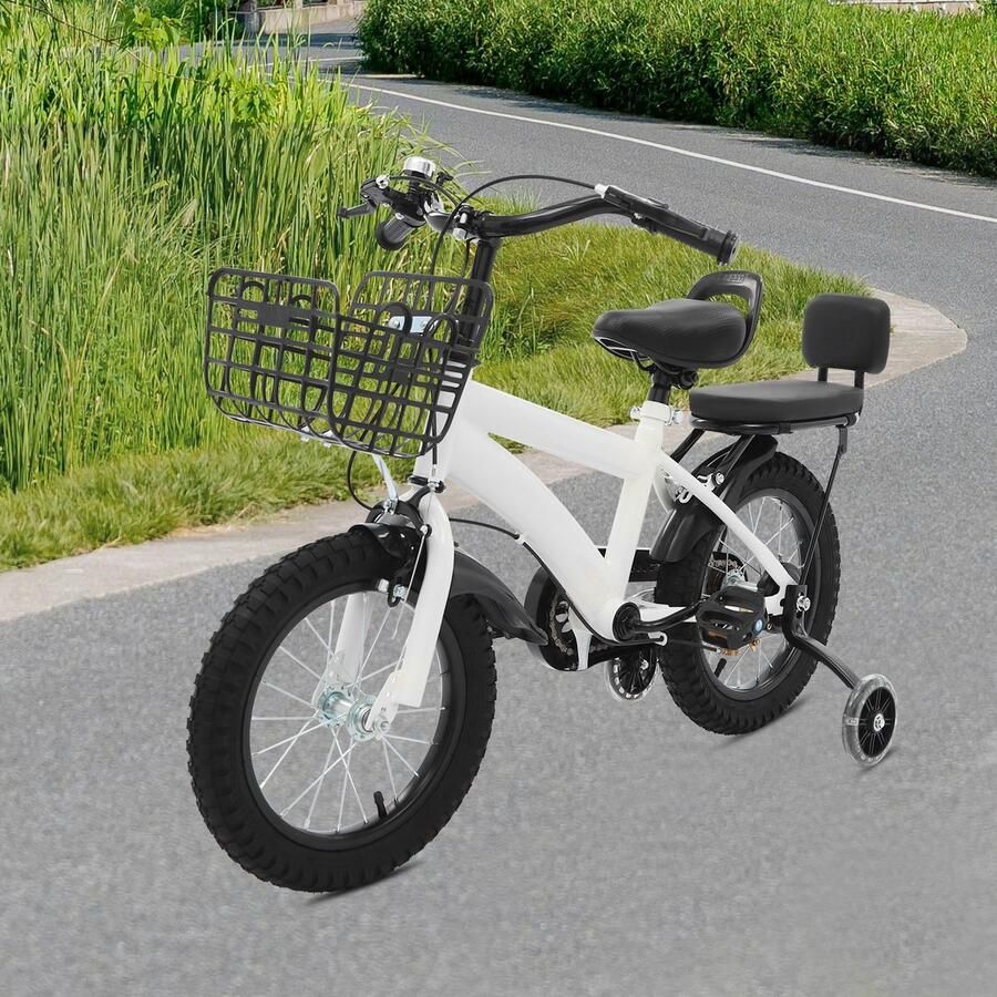 Kinderfiets 14 Inch Met Extra Wielen En d Koolstofstaal Frame Mechanische Schijfrem Unisex Fiets