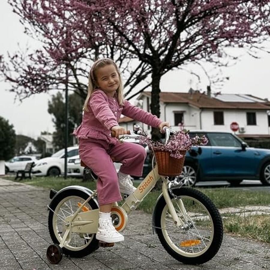 Kinderfiets 14 inch met handrem en steunwielen Beige roze