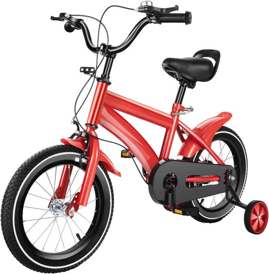 Kinderfiets 14 inch met Steunwielen en Anti-Slip Banden Geschikt voor en van 3 tot 7 Jaar