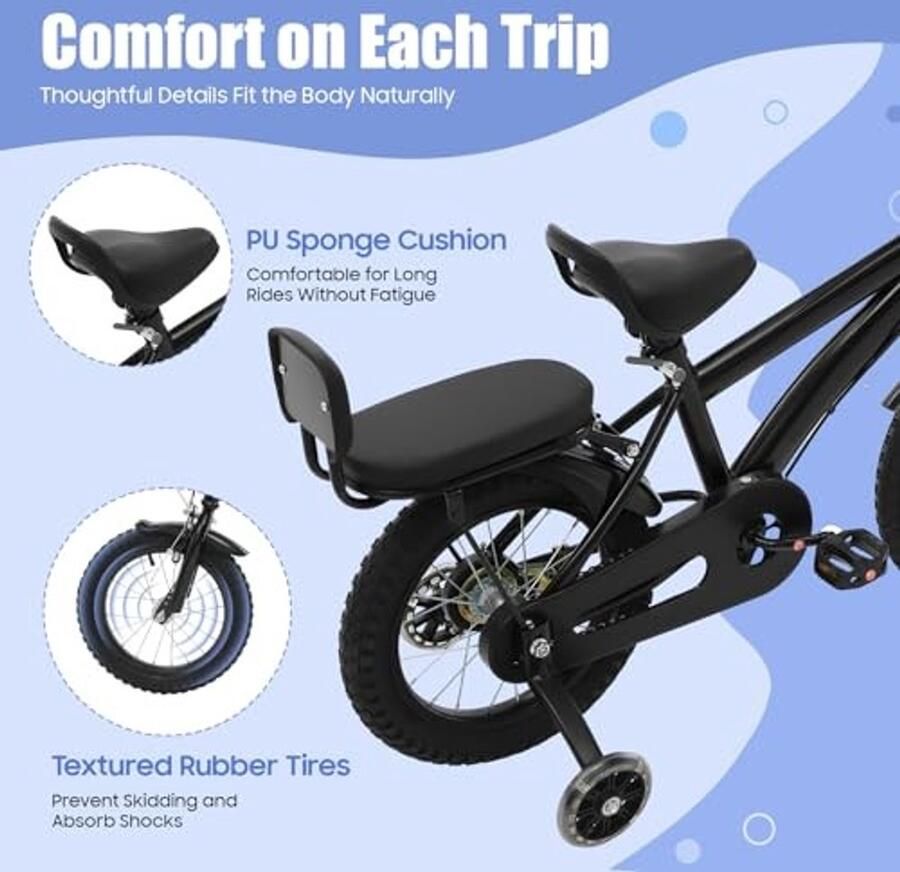 Kinderfiets 14 Inch met Steunwielen en Fiets d Zwart