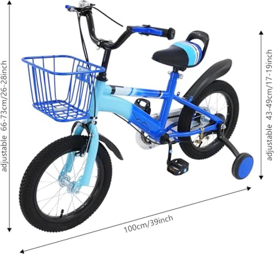 Kinderfiets 14 Inch met Steunwielen en Mand