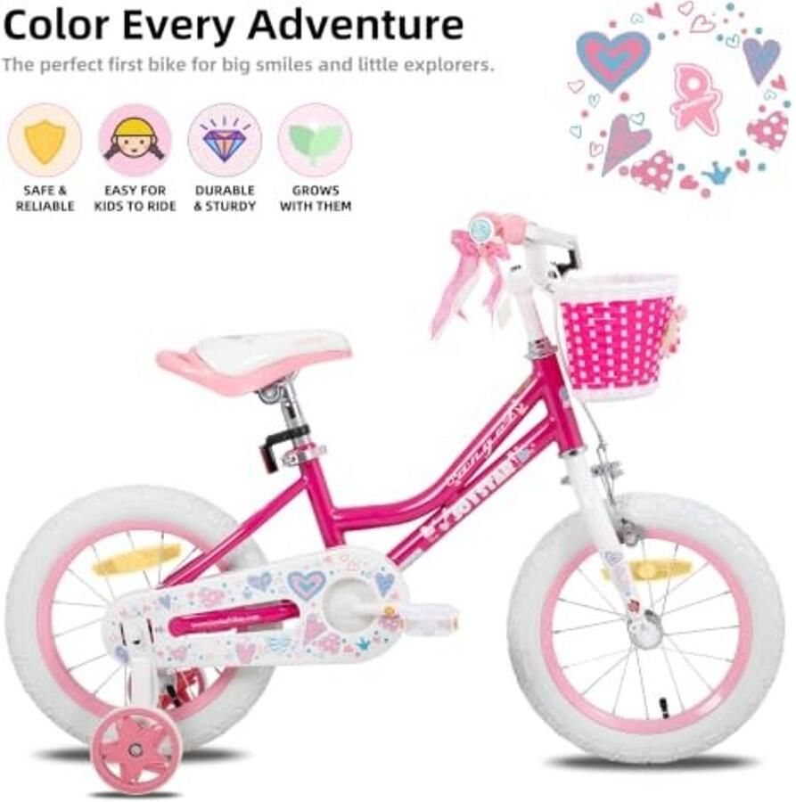 Kinderfiets 14 inch met steunwielen Roze