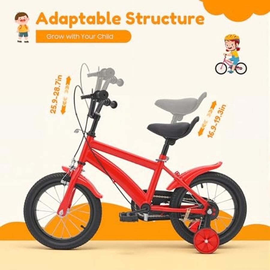 Kinderfiets 14 Inch Met verstelbare zitting en stabilisatoren Rood