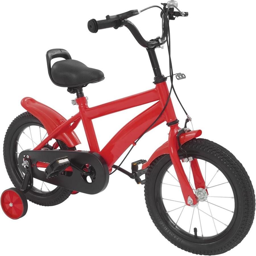 Kinderfiets 14 inch met zijwieltjes en gesloten kettingkast Rood