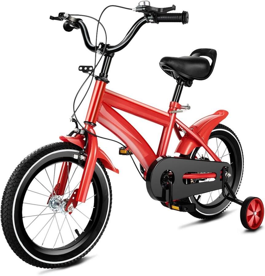 Kinderfiets 14 inch en Wit met Spatborden en Dubbele Rem
