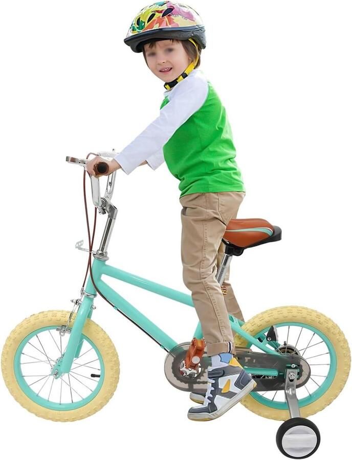 Kinderfiets 14 inch Opleidingsvoertuig Leren fietsen Dubbele rem Verstelbaar Donkergroen