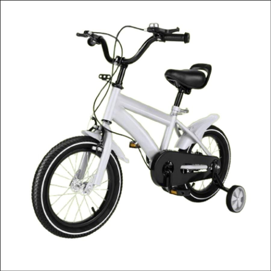 Kinderfiets 14 Inch – Veiligheidstrainingswielen – Verstelbaar PU-Zadel – Rubberen Banden – Wit