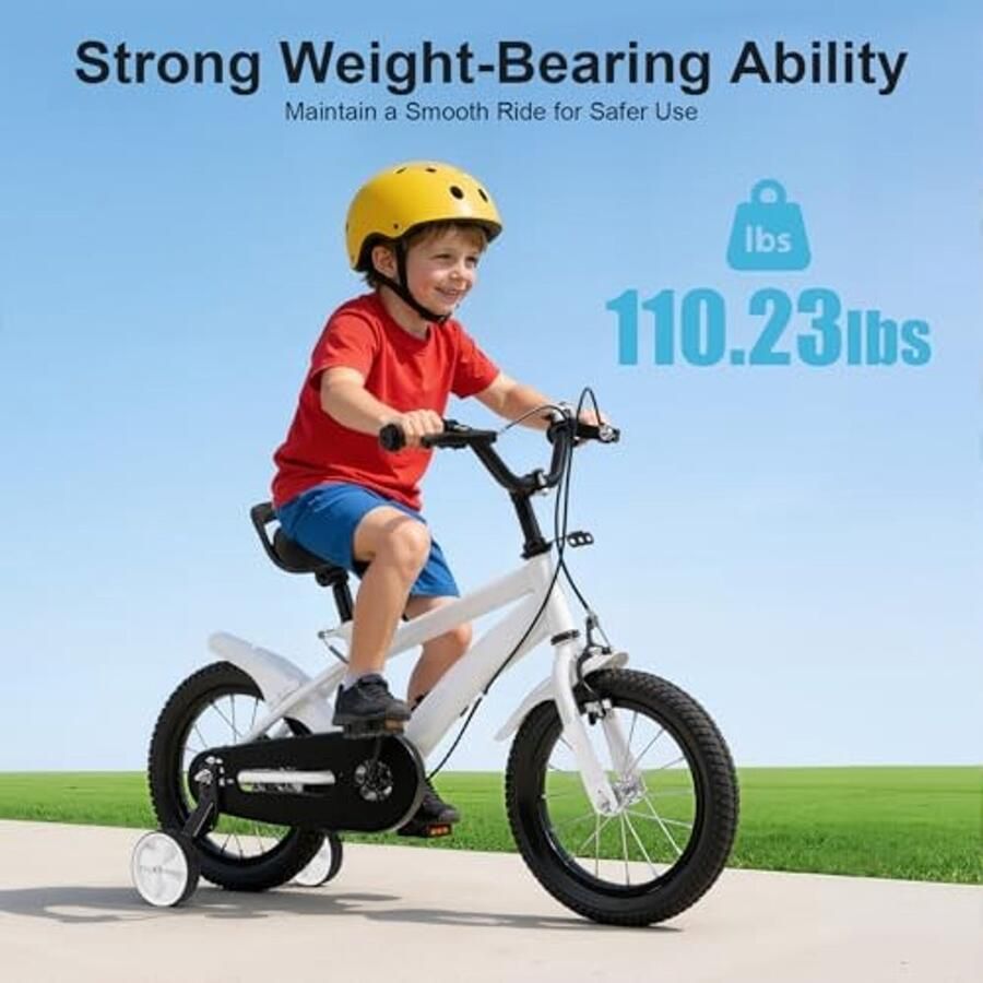 Kinderfiets 14 inch Verstelbaar met Steunwielen Wit