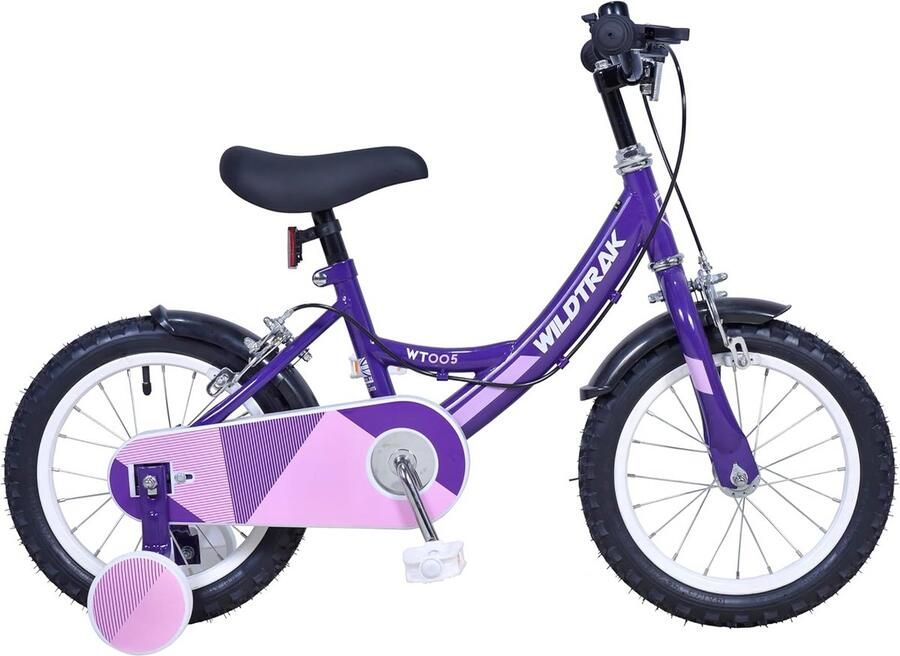 Kinderfiets 14 inch voor meisjes (3-5 jaar) met zijwieltjes Lila