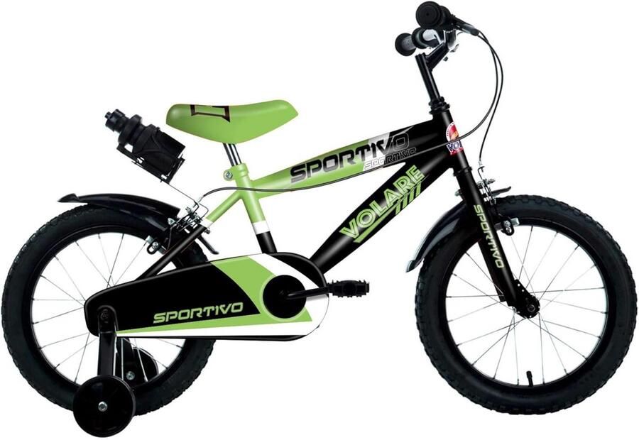 Kinderfiets 14 inch Zwart Groen Stevige Fiets met Zijwielen voor Peuters