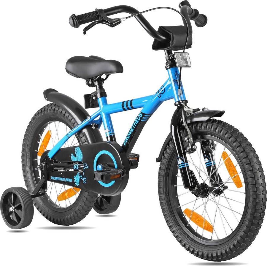 Kinderfiets 16 inch fiets van 5 jaar oude met zijwieltjes terugtraprem in blauw BMX