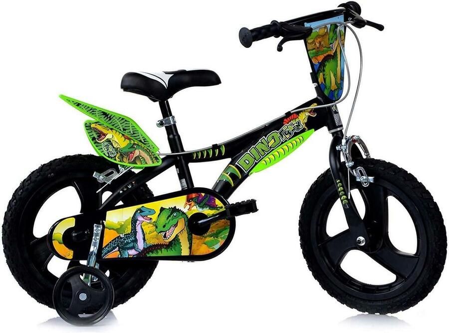 Kinderfiets 16 inch Groen met Dinosaurus Thema voor Jongens