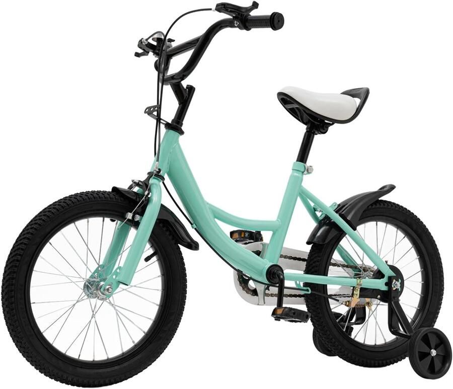 Kinderfiets 16 inch Groen voor en met Steunwielen