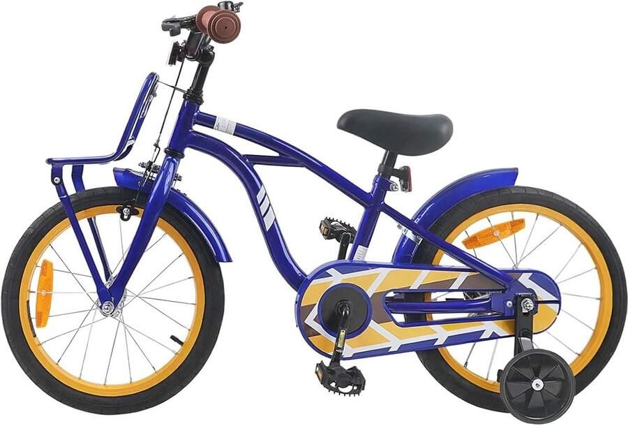 Kinderfiets 16 Inch Jeugd Fiets Tweewieler Lekker Fietsen Duurzaam Stalen Frame 105-120 cm lengte Donkerblauw