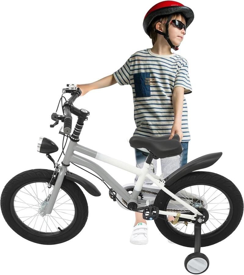 Kinderfiets 16 Inch Fiets Veilig Leren Fietsen Inclusief Zijwieltjes 16 Inch Wielmaat Grijs