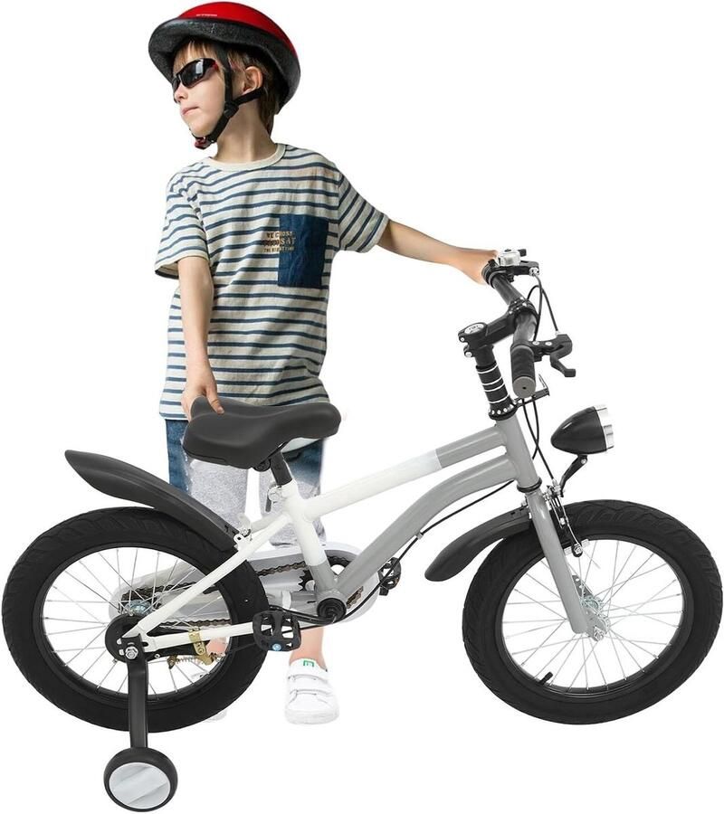 Kinderfiets 16 Inch Fiets Veilig Leren Fietsen Inclusief Zijwieltjes 16 Inch Wielmaat Grijs
